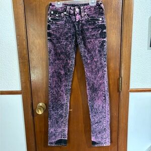 True Religion Pink Acid Wash Skinny Jeans – Size 24